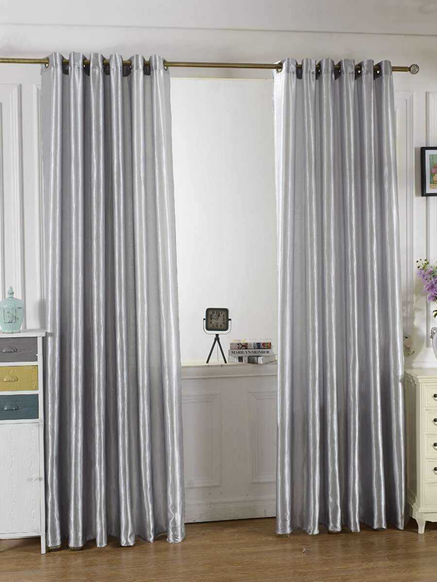 1 件纯色轻质窗帘,保护隐私,隔热减光,顶部孔眼设计,适用于卧室、阳台、客厅装饰 - 灰色 - 查看 1