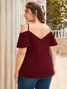SHEIN Clasi Plus Cold Shoulder Solid Color Short Sleeve Tee