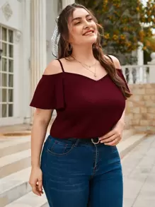 SHEIN Clasi Plus Cold Shoulder Solid Color Short Sleeve Tee