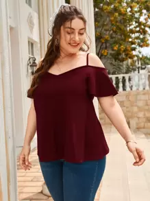 SHEIN Clasi Plus Cold Shoulder Solid Color Short Sleeve Tee