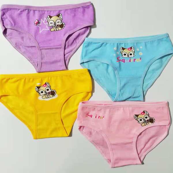 

Toddler Girls 4pcs Cartoon & Letter Brief, Multicolor