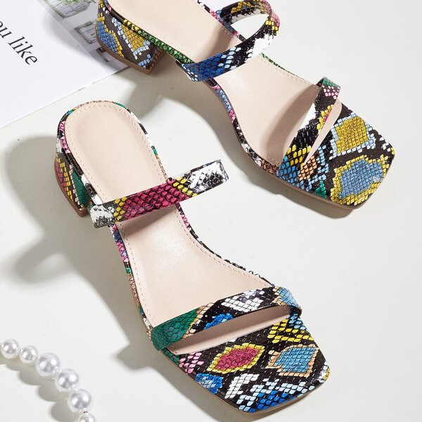 

Snakeskin Print Mule Sandals, Multicolor
