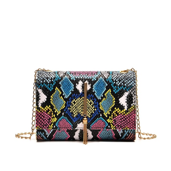 

Tassel Decor Snakeskin Chain Crossbody Bag, Multicolor