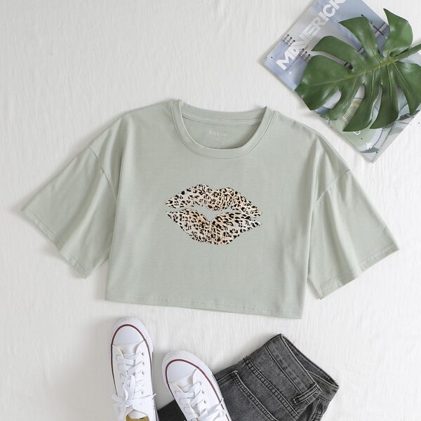 

Figure And Leopard Crop Tee, Mint green