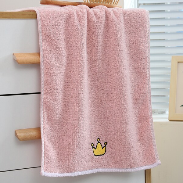 

1pc Crown Embroidery Face Towel, Pink