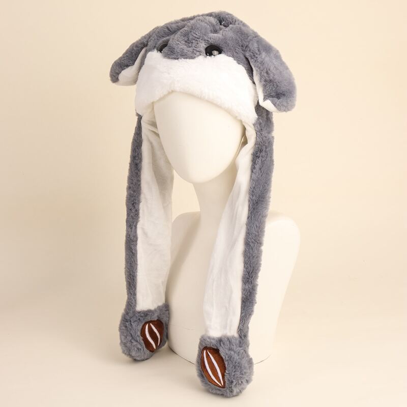 

Cartoon Graphic Ear Decor Fluffy Hat, Grey