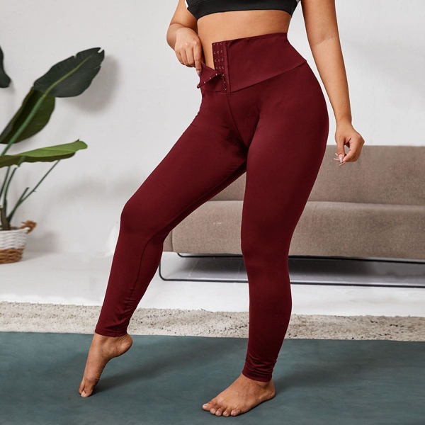 

Plus Hook and Eye Waistband Leggings, Burgundy
