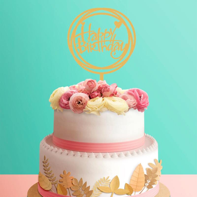 

1pc Happy Birthday Cake Topper, Gold