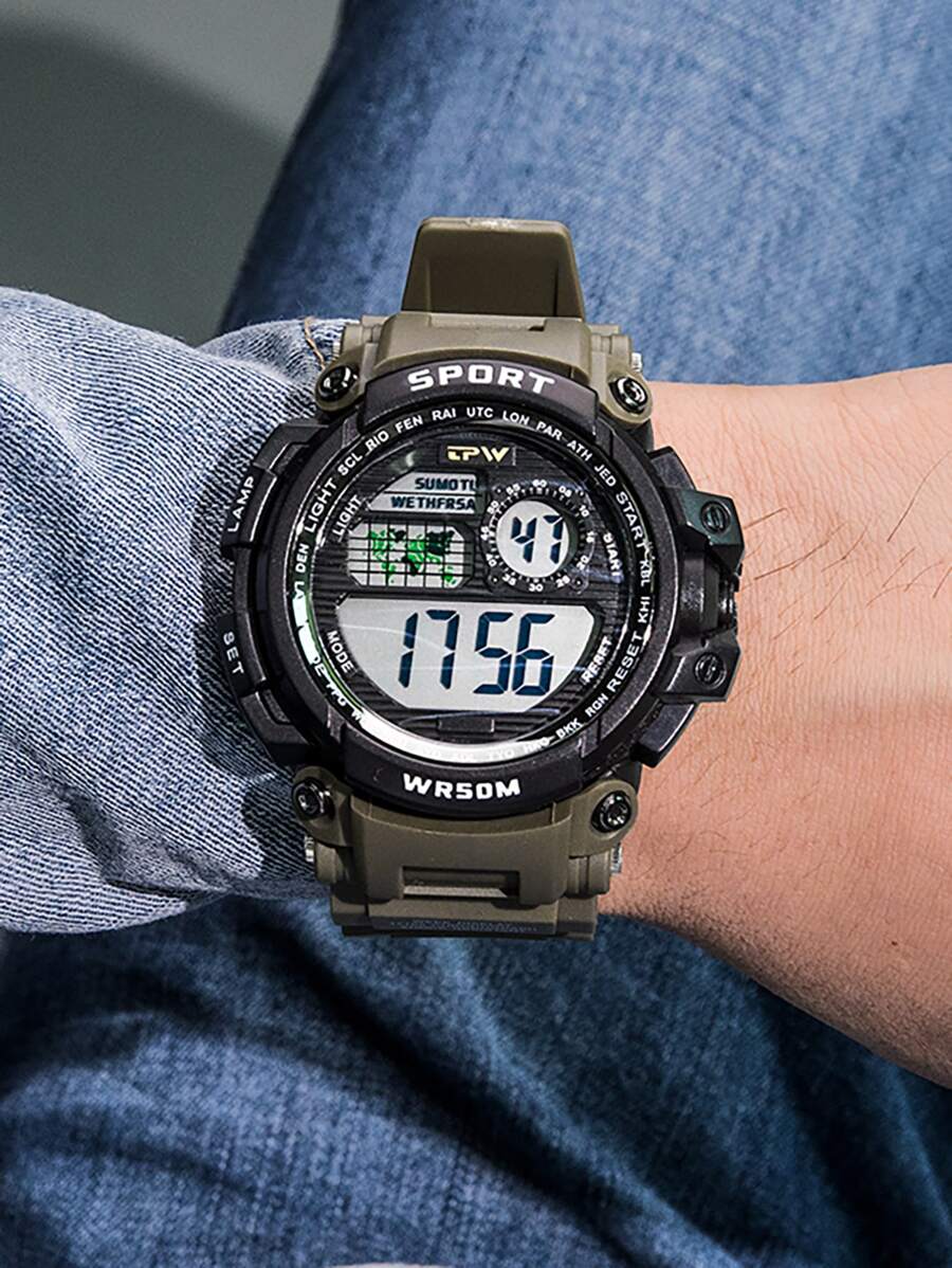 男士防水電子手錶 - 黑色 - 查看 1
