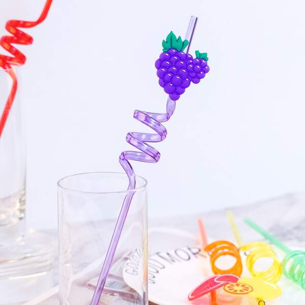 

5pcs Fruit Detail Disposable Straw, Multicolor