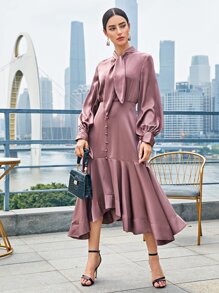 SHEIN Đầm Thắt nút màu trơn Thanh lịch - Bụi hồng - Xem 1