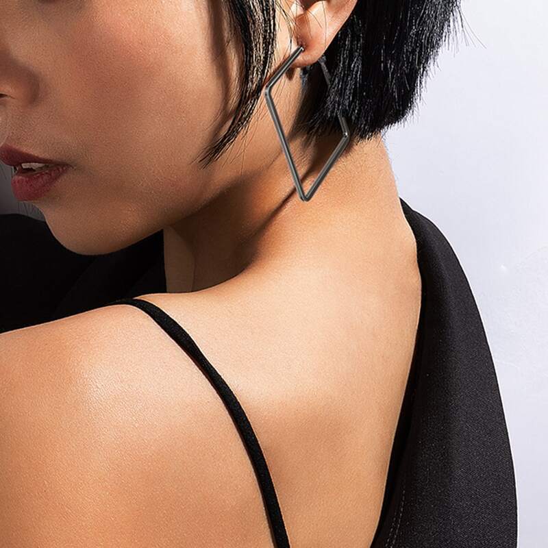 Square Hoop Earrings, Black
