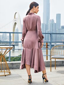 SHEIN Đầm Thắt nút màu trơn Thanh lịch - Bụi hồng - Xem 2