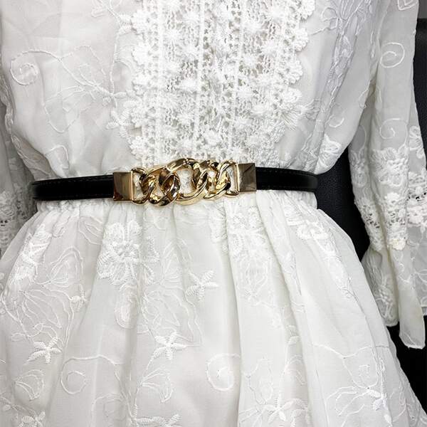 

Chain Detail Skinny Belt, Black