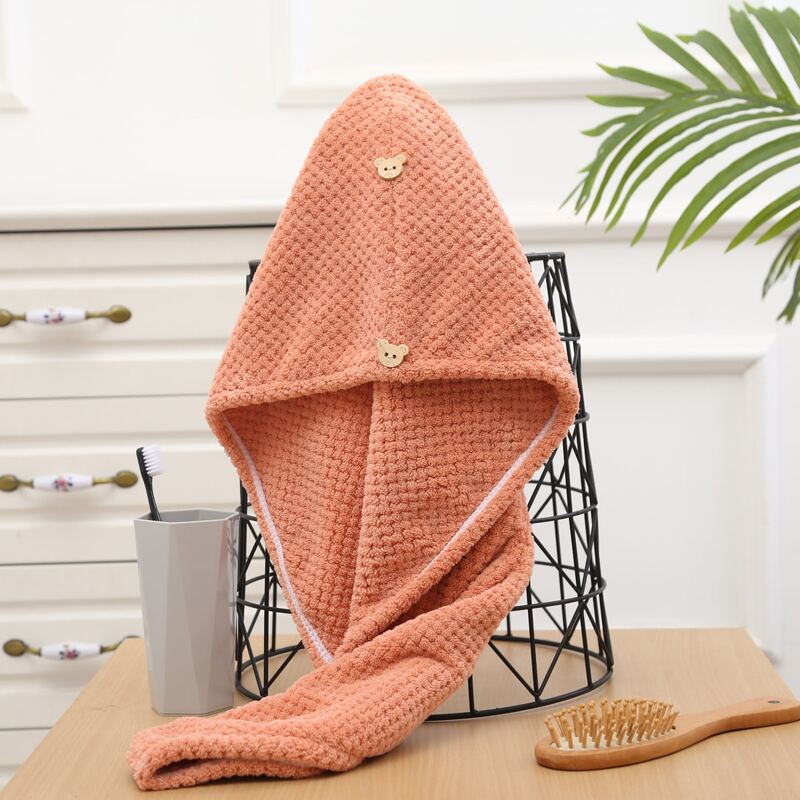 

Bear Button Detail Hair Drying Cap, Orange