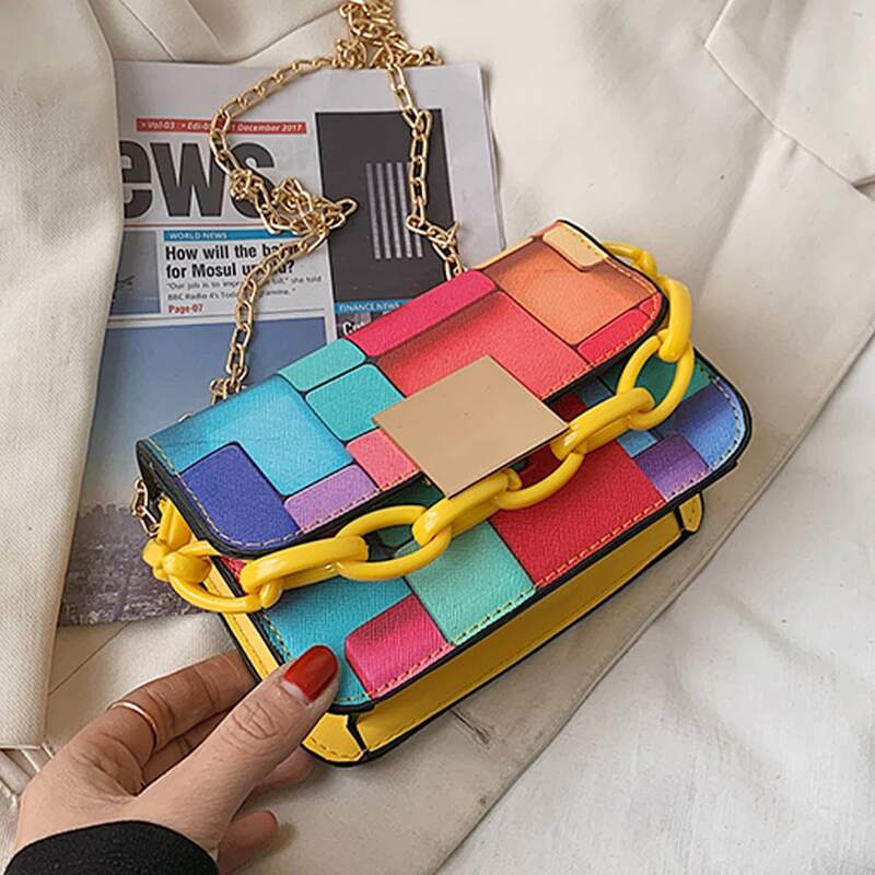 

Colorful Chain Satchel Bag, Multicolor