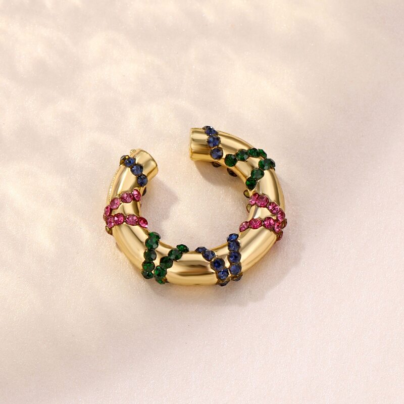 

Rhinestone C-shaped Hoop Earrings, Gold