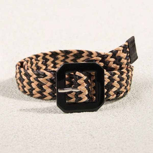 

Geometric Buckle Woven Belt, Multicolor