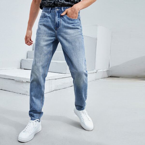 

Men Solid Washed Jeans, Medium wash