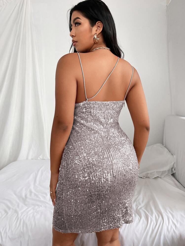 Plus Sequin Cami Bodycon Dress - Silver - View 2