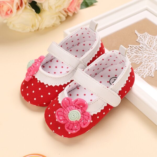 

Baby Girl Polka Dot Velcro Strap Flats, Red