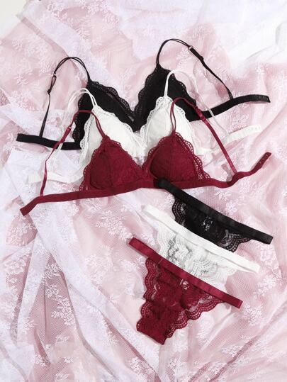 3sets Bloemen Kanten BH Slipje Lingerie Set view 5