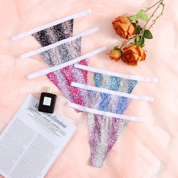 

6pack Snakeskin Print Thong Set, Multicolor
