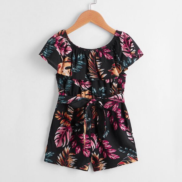 

Toddler Girls Tropical Print Belted Romper, Multicolor