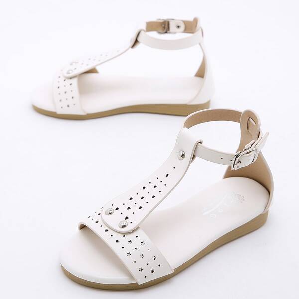 

Toddler Girls Hollow Out T Strap Sandals, White