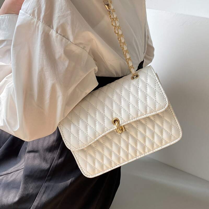 

Quilted Chain Shoulder Bag, White