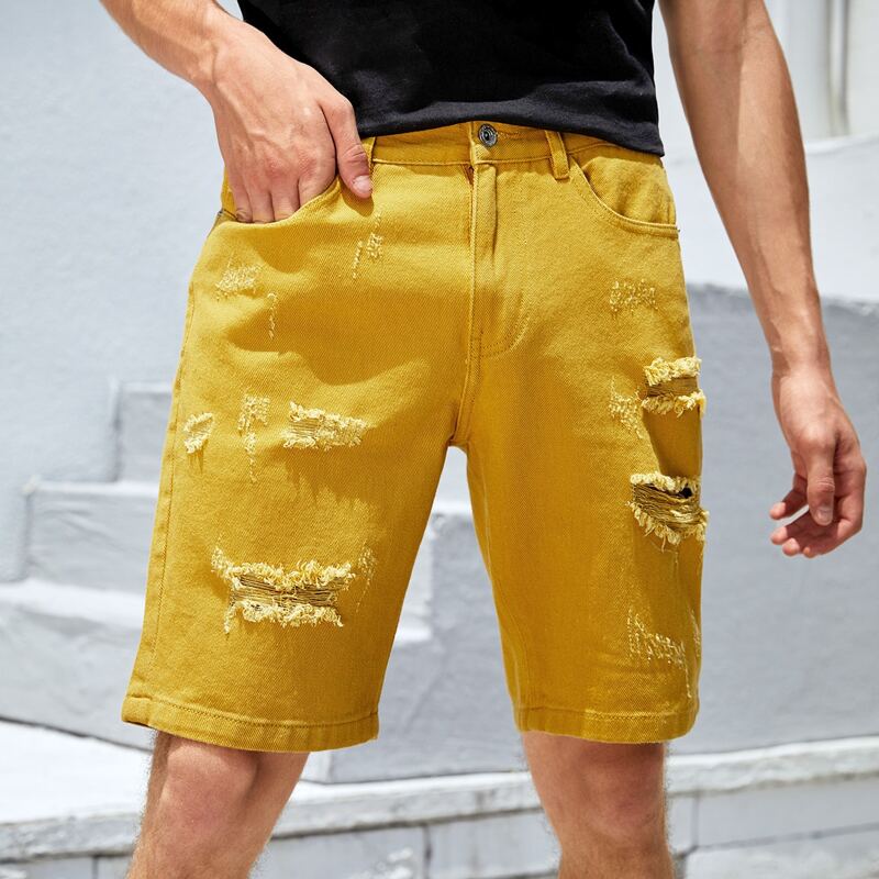 

Guys Ripped Solid Denim Shorts, Yellow