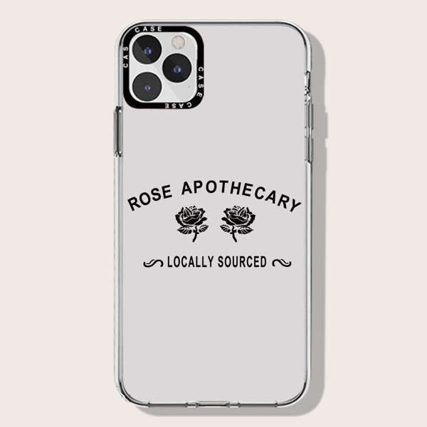 

Rose & Letter Graphic Phone Case, Clear