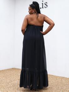 seomiscky Plus Ruffle Hem Halter Neck Dress - Black - View 2