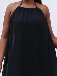 seomiscky Plus Ruffle Hem Halter Neck Dress - Black - View 7