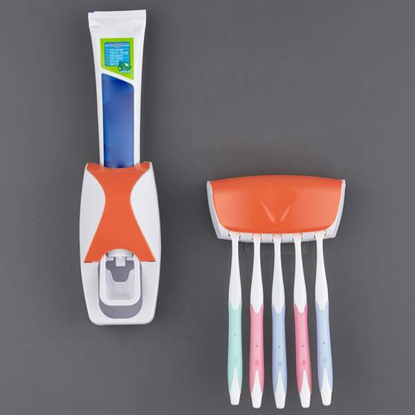 

2pcs Wall Mounted Toothpaste Squeezer & Toothbrush Holder, Orange