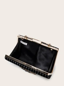 Gemstone Decor Clip Top Chain Bag - Black - View 4