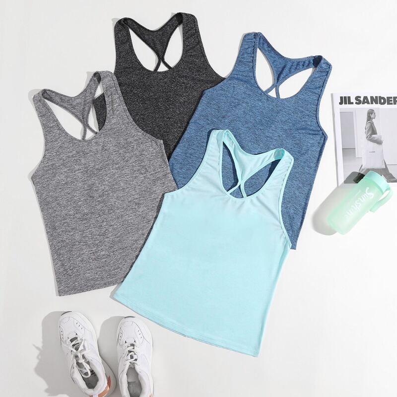 

4pcs Cut Out Racer Back Sports Tank Top, Multicolor
