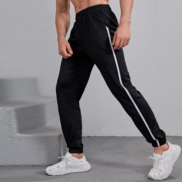 

Men Contrast Tape Sweatpants, Black