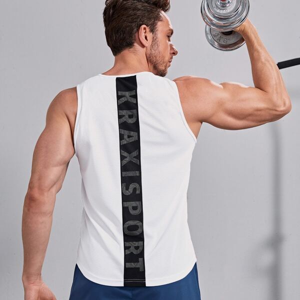 

Men Letter Graphic Sports Tank Top, White