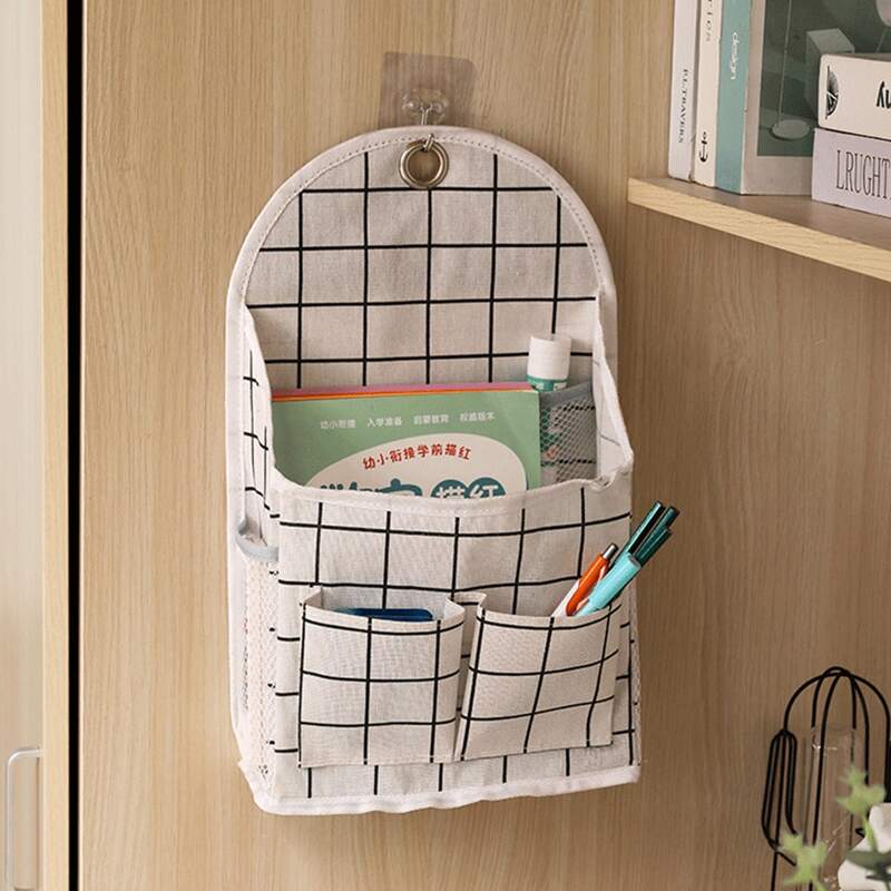 

1pc Plaid Hanging Storage Bag, White
