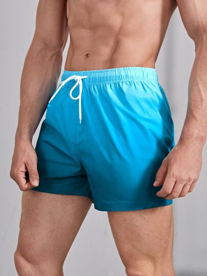 Men Ombre Drawstring Waist Sports Shorts