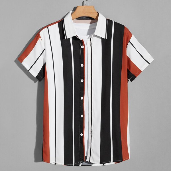 

Men 1pc Striped Button Through Shirt, Multicolor