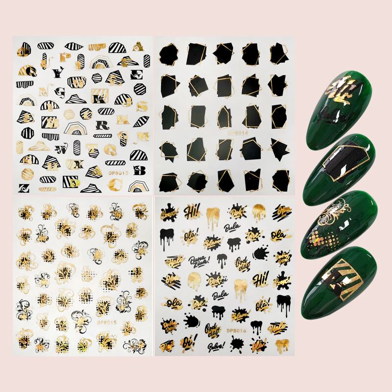 

4sheets Letter Graphic Nail Art Sticker, Multicolor