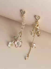 Flower Decor Mismatched Earrings Valentines - Multicolor - View 1