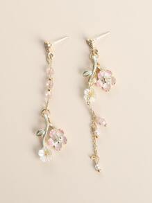 Flower Decor Mismatched Earrings Valentines - Multicolor - View 2