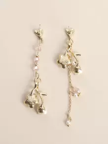 Flower Decor Mismatched Earrings Valentines - Multicolor - View 3