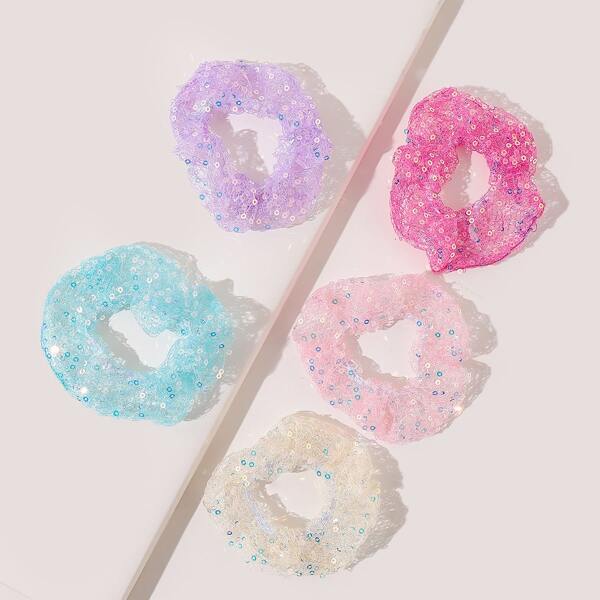 

5pcs Sequin Decor Scrunchies, Multicolor
