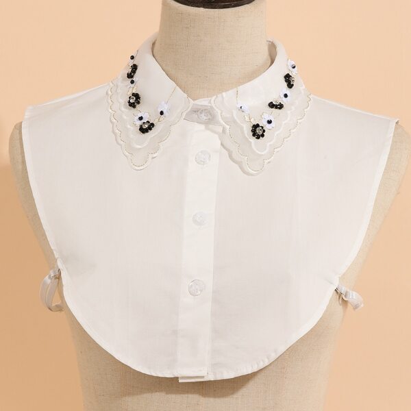 

Rhinestone Decor Dickey Collar, White