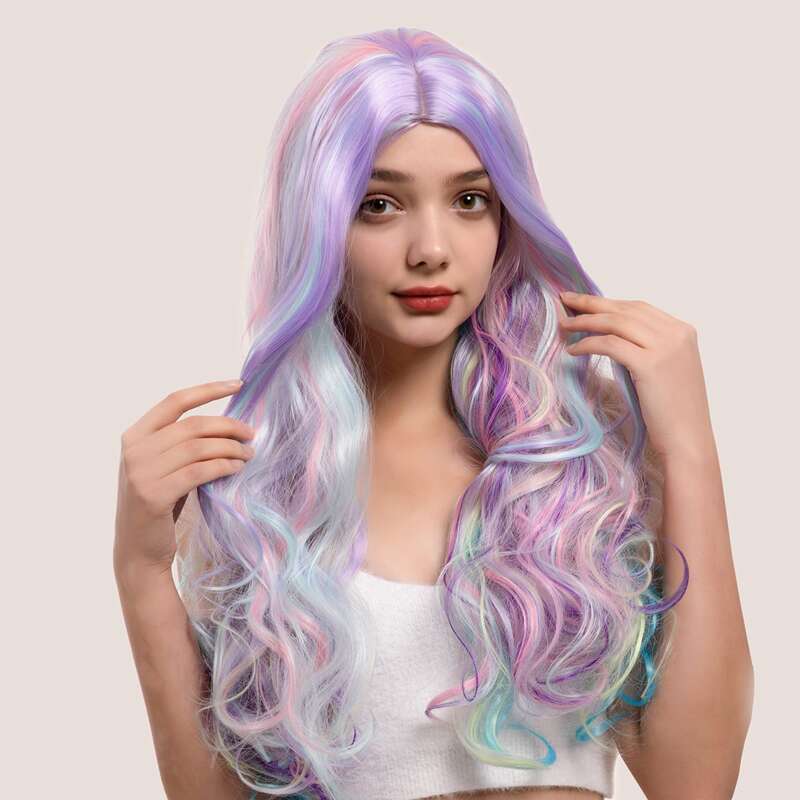

Colorful Long Curly Wig, Multicolor