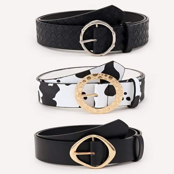 

3pcs Metal Buckle Belt, Multicolor